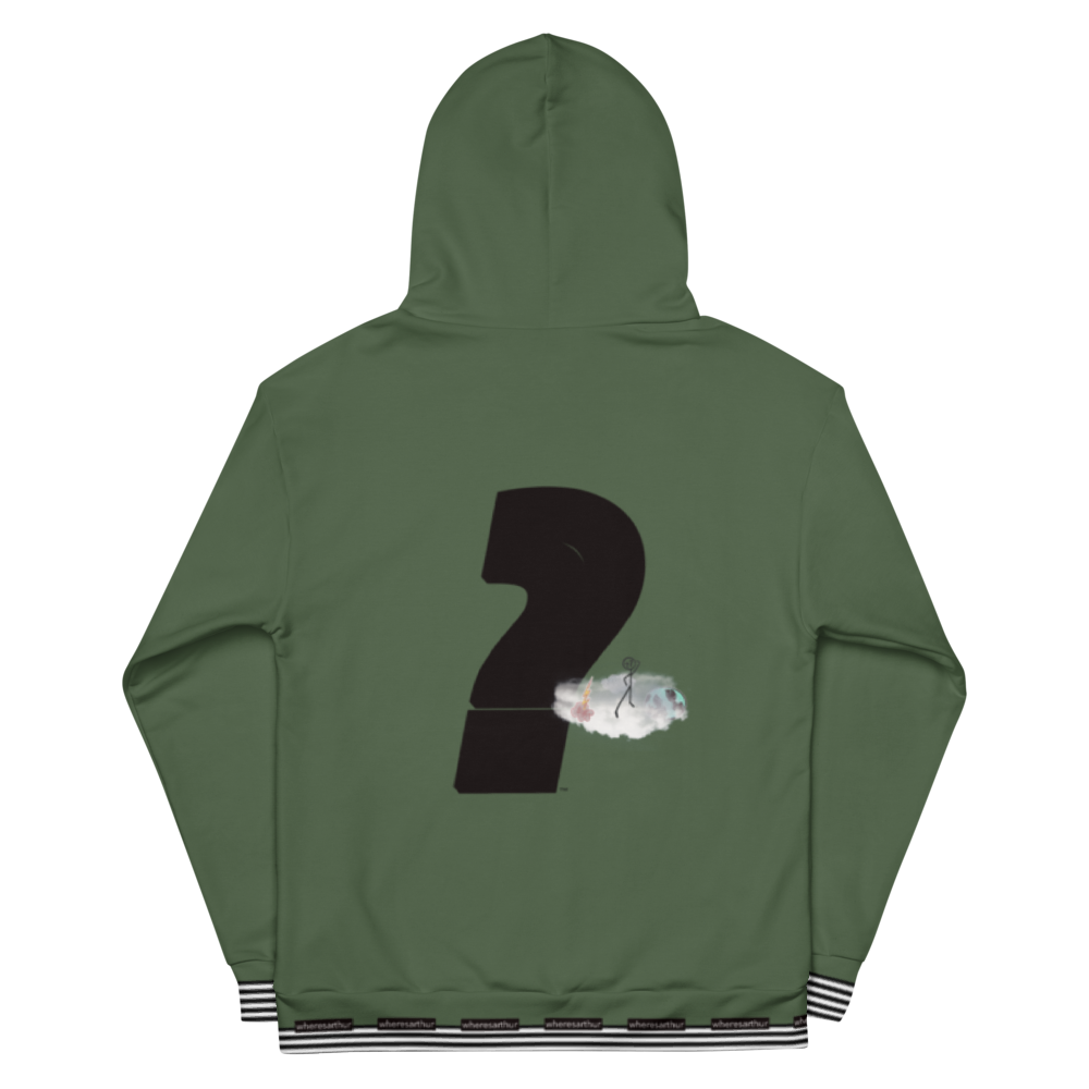 Wheresarthur question mark logo next to wheresarthur stick figure logo standing on cloud