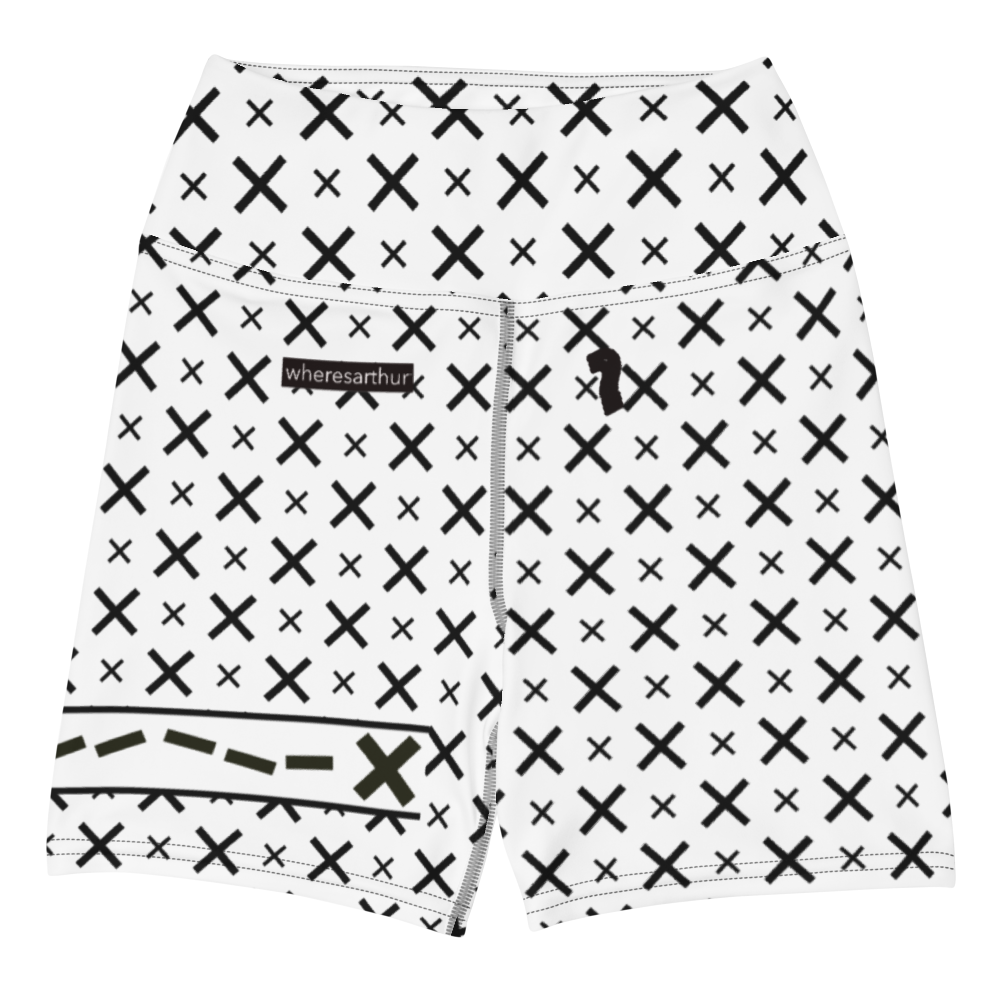 Whites shorts filled  x's, wheresarthur txt logo, question mark logo and wheresarthur x marks the spot logo