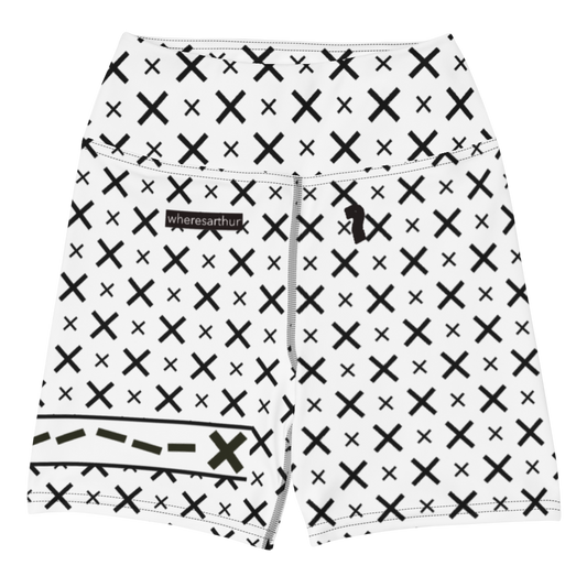 Whites shorts filled  x's, wheresarthur txt logo, question mark logo and wheresarthur x marks the spot logo