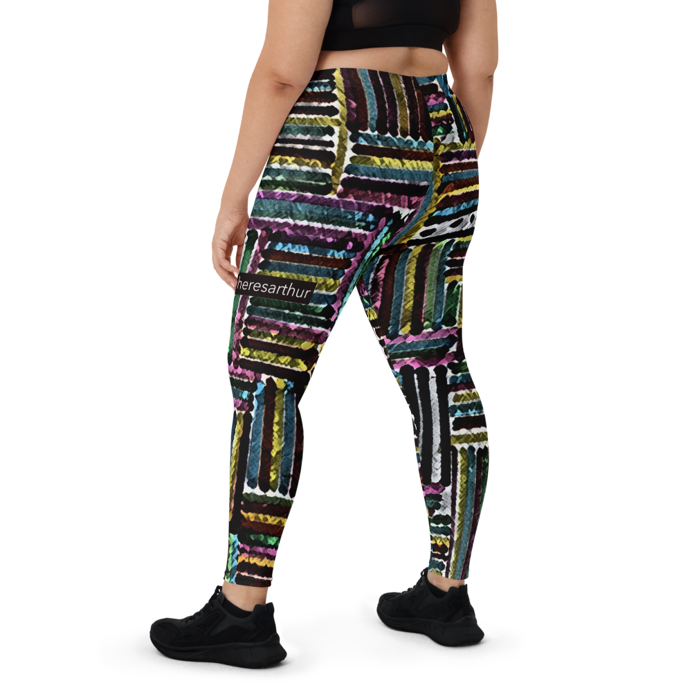 Multi-striped, multi-lined marker-colored leggings for women.