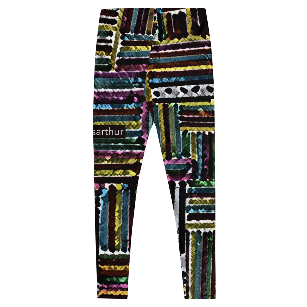 Women's leggings with exotic and multicolored lined patterns.