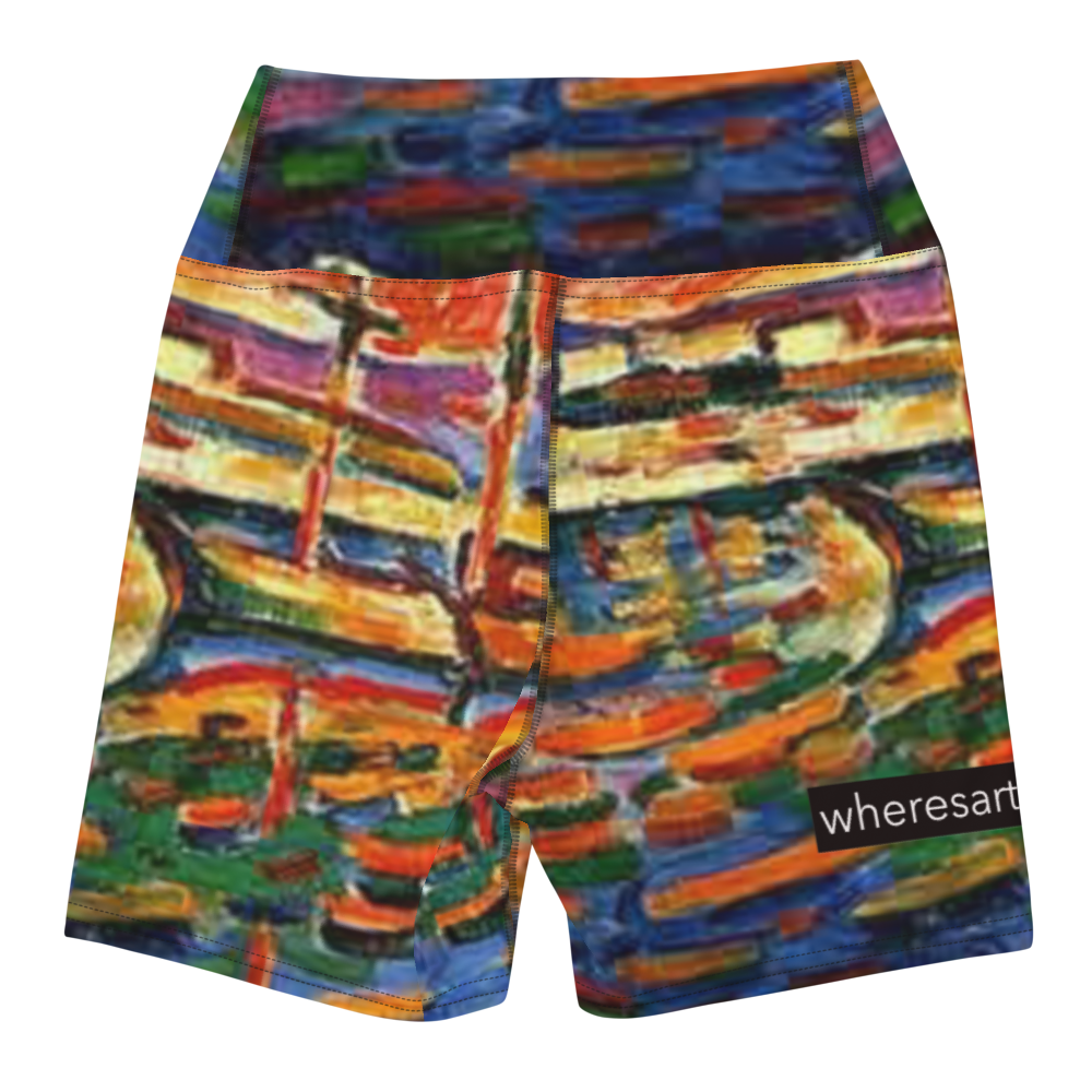 Women’s bike shorts with wheresarthur logo on right leg.