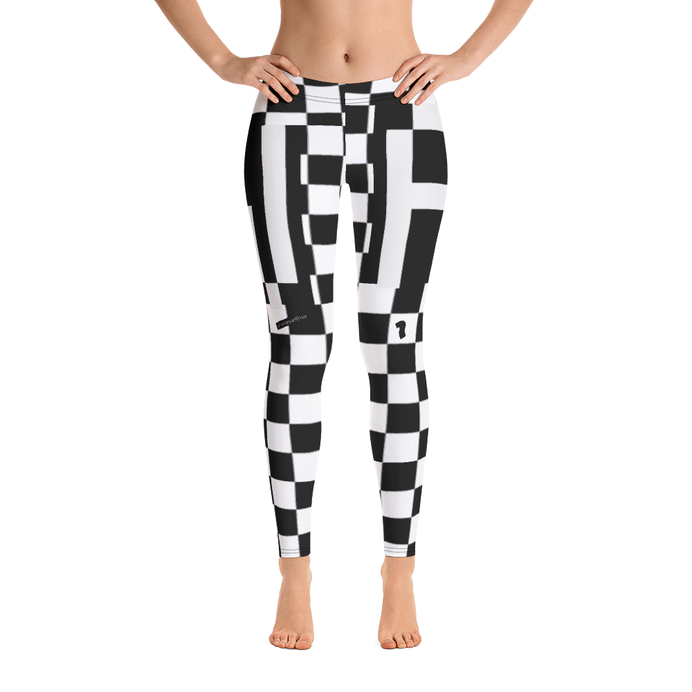 Black and white checkered leggings with a "W" on one side and an "A" on the other.