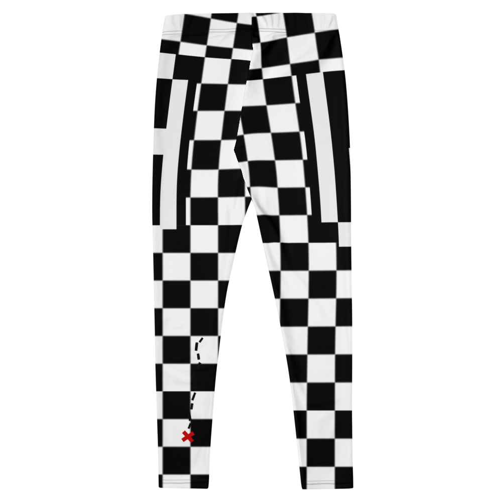 Black and white checkered women's leggings with hidden "W" on the right hip and "A" on the left hip.