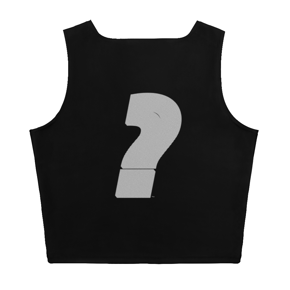 wheres arthur question mark logo on the back of black athletic crop top