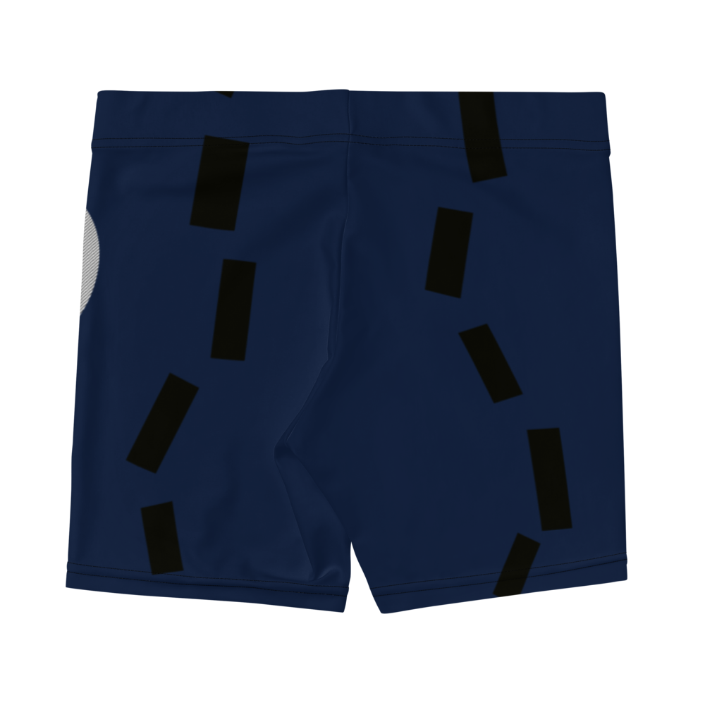 Navy blue shorts with the "wheresarthur x mark the spot" logo trails on the back of navy blue women's shorts.