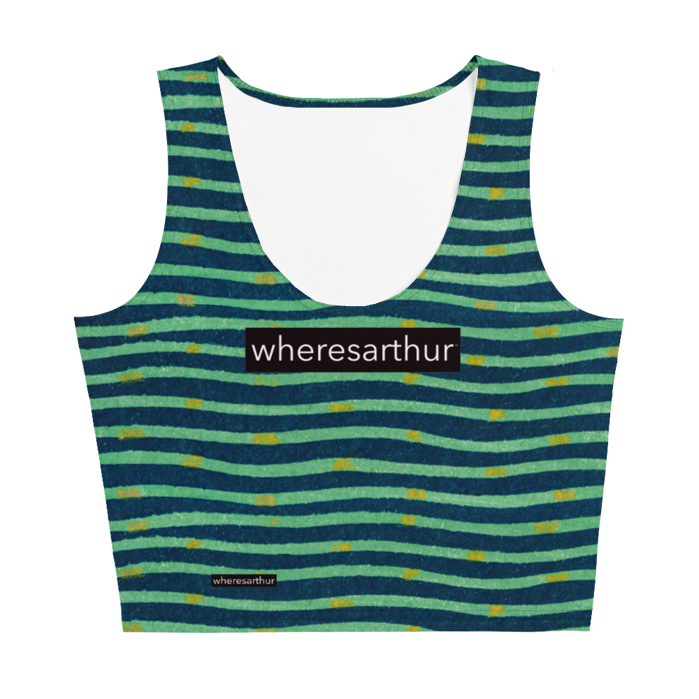 Blue and aqua-green wavy striped crop top.