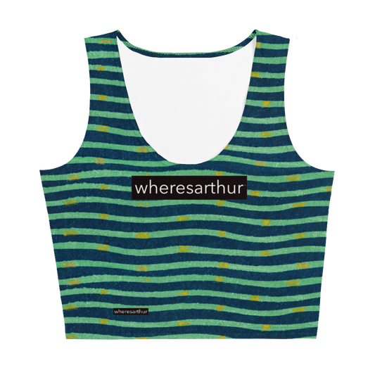 Blue and aqua-green wavy striped crop top.