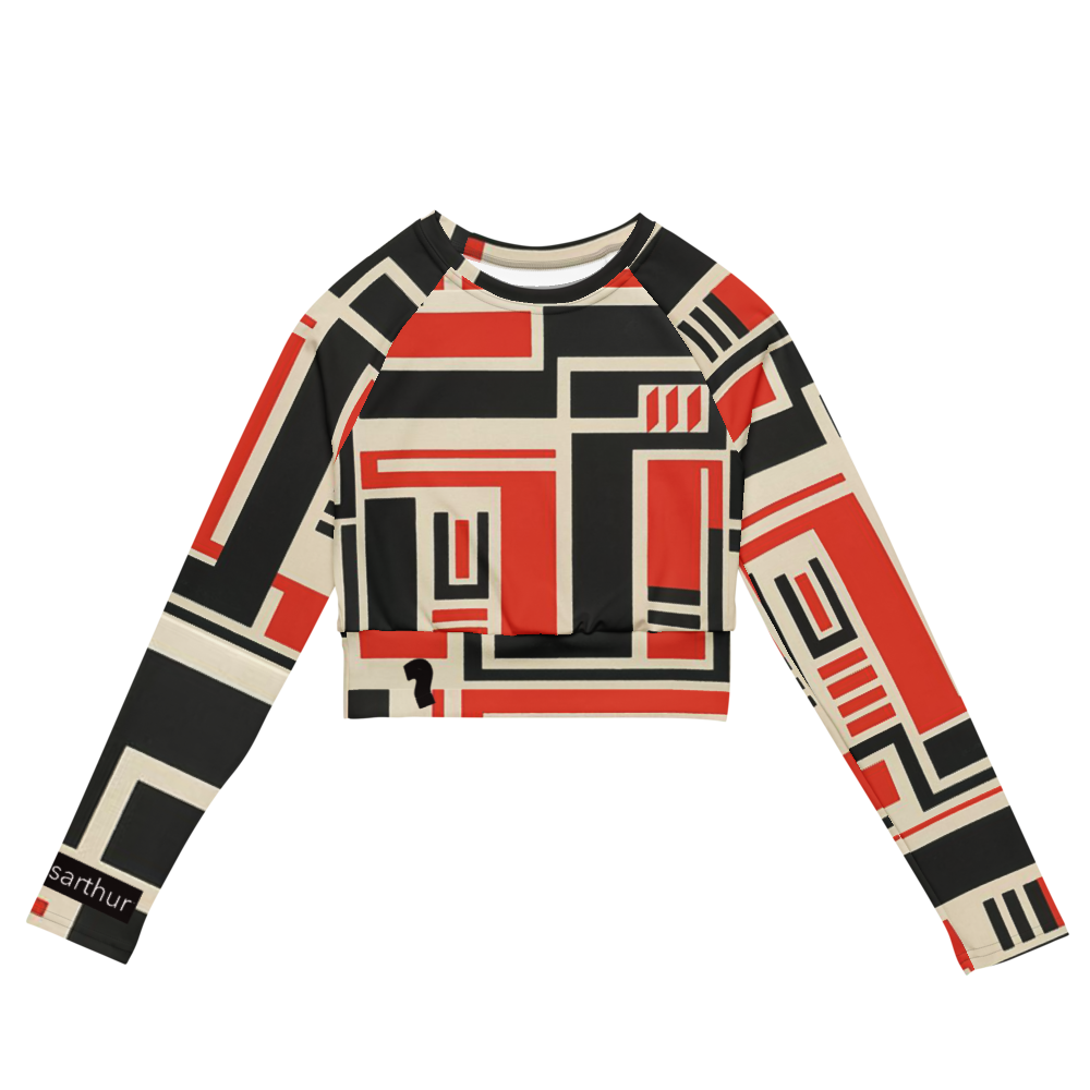 Red, black, and cream African-styled women's crop top.