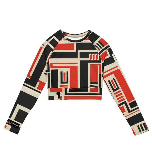 Red, black, and cream African-styled women's crop top.