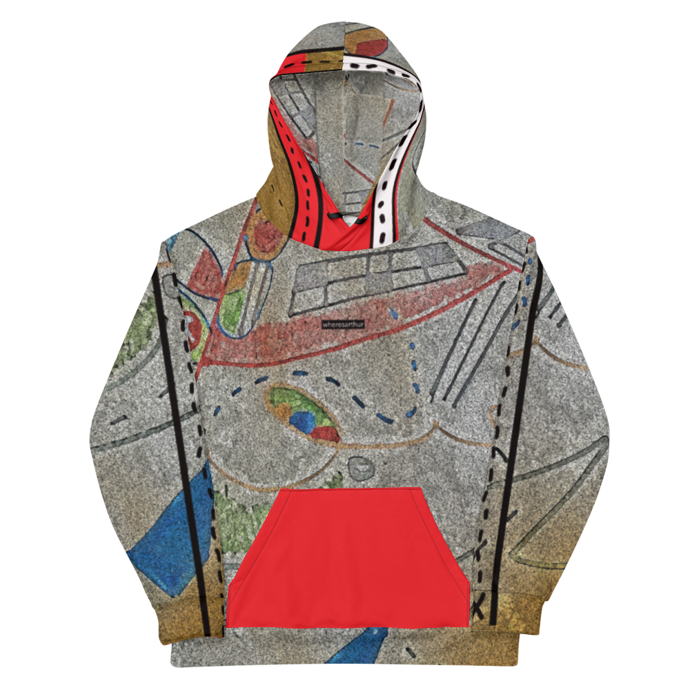 Red and Grey Multi Color hooded sweatshirt.