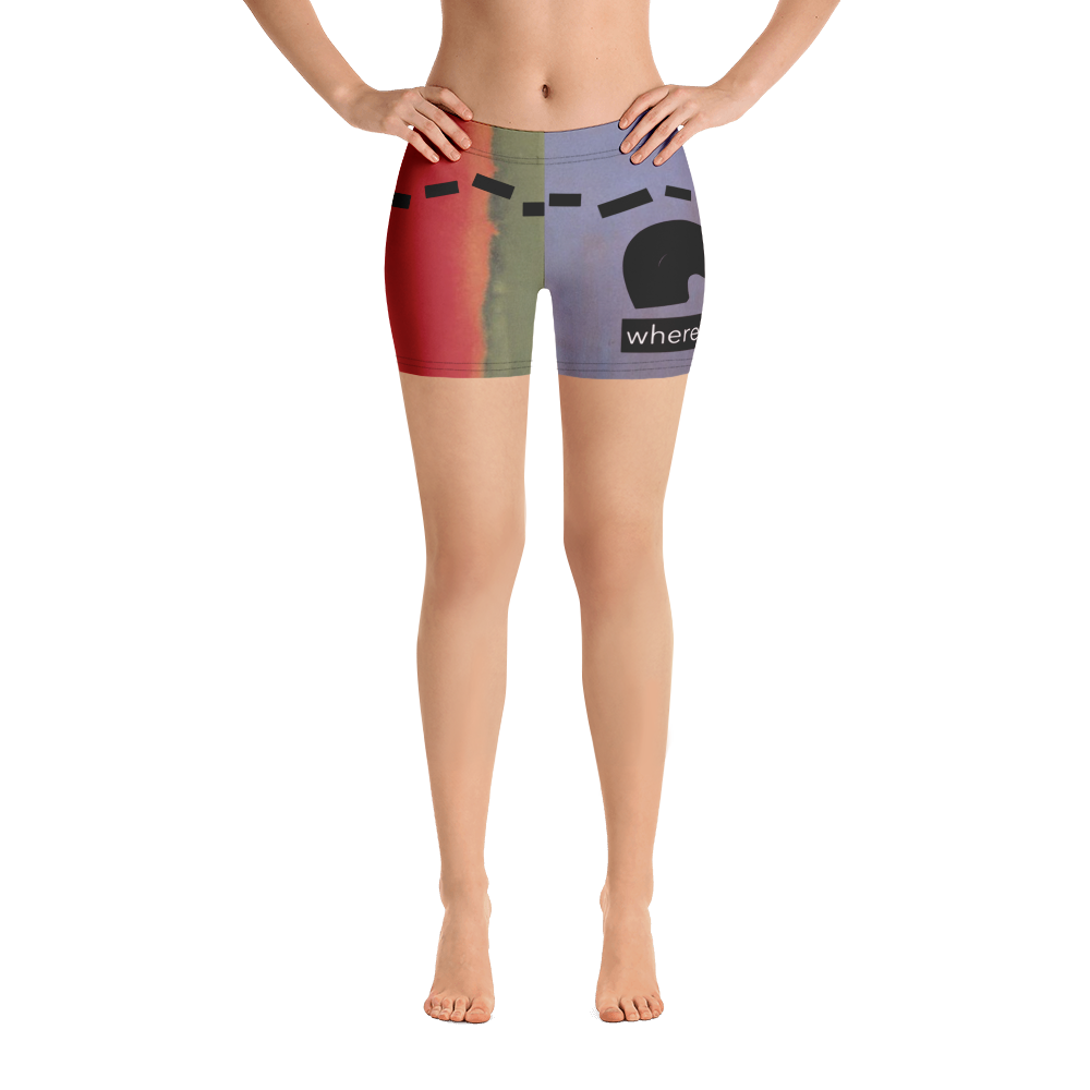 Purple, red, and green shorts.