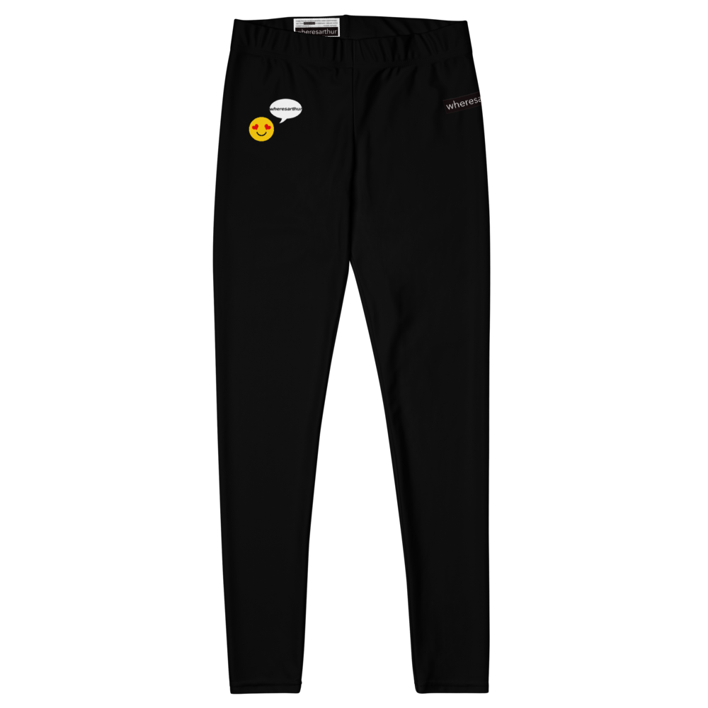 Black leggings with smiley face and "wheresarthur" logo on the right side.