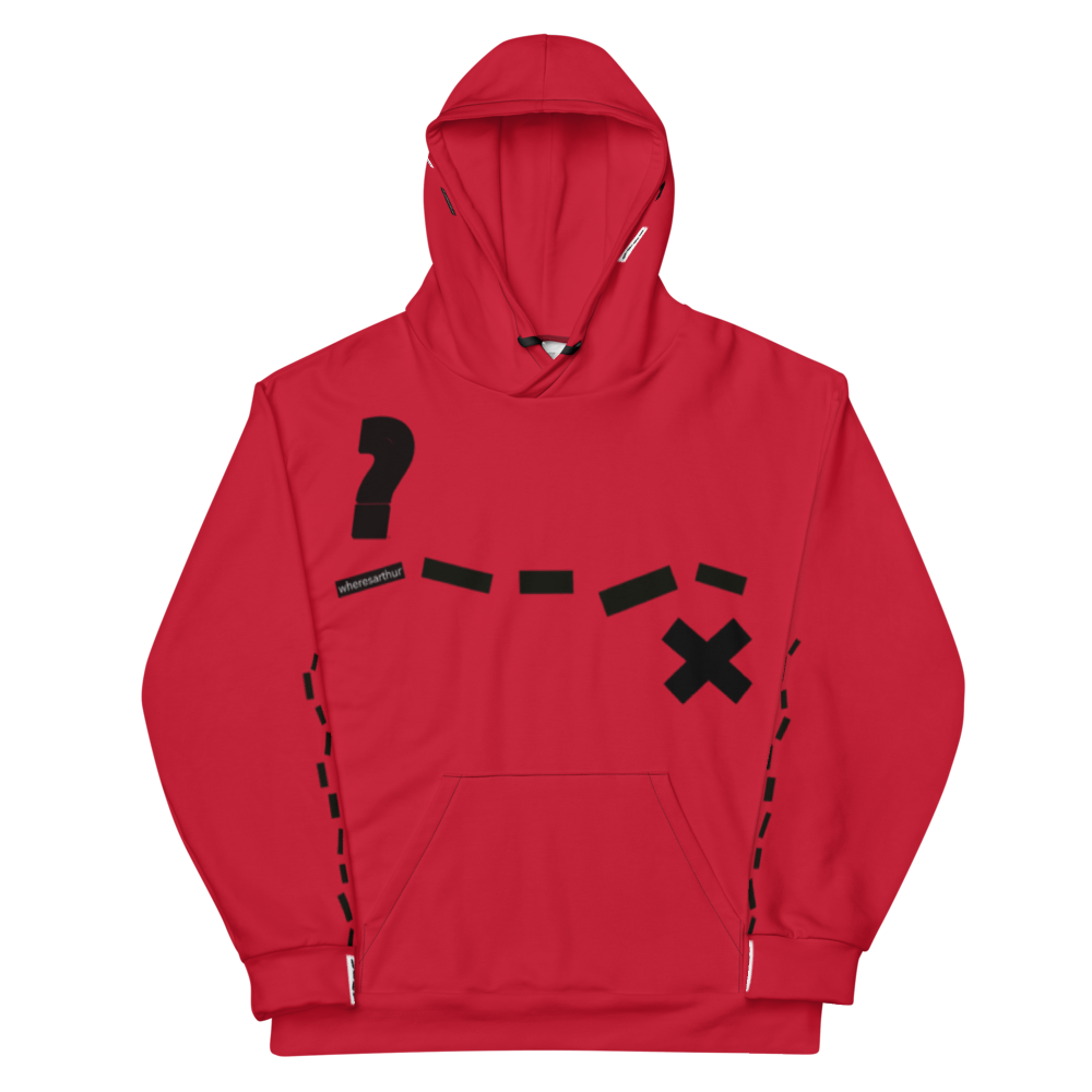 Hypebeast-styled red wheresarthur hoodie