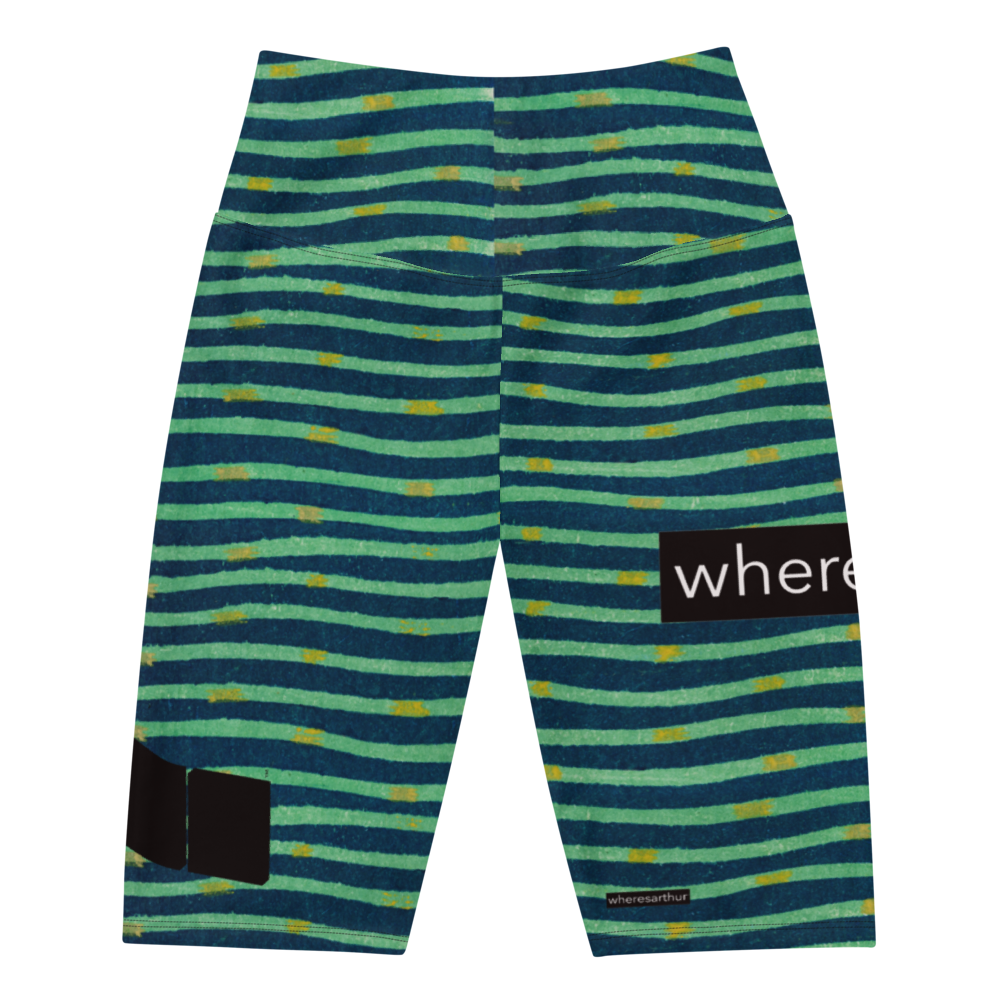 Blue and aqua green wavy stripe bike shorts