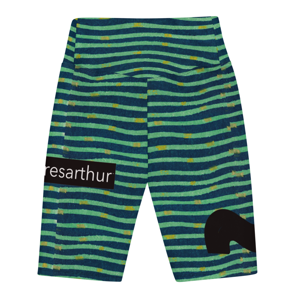 Blue and aqua green wavy stripe bike shorts