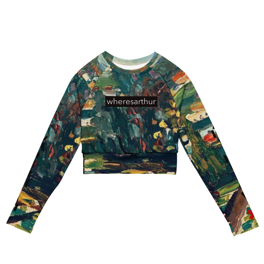 Forest green multicolored women's long sleeve crop top.