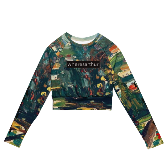 Forest green multicolored women's long sleeve crop top.