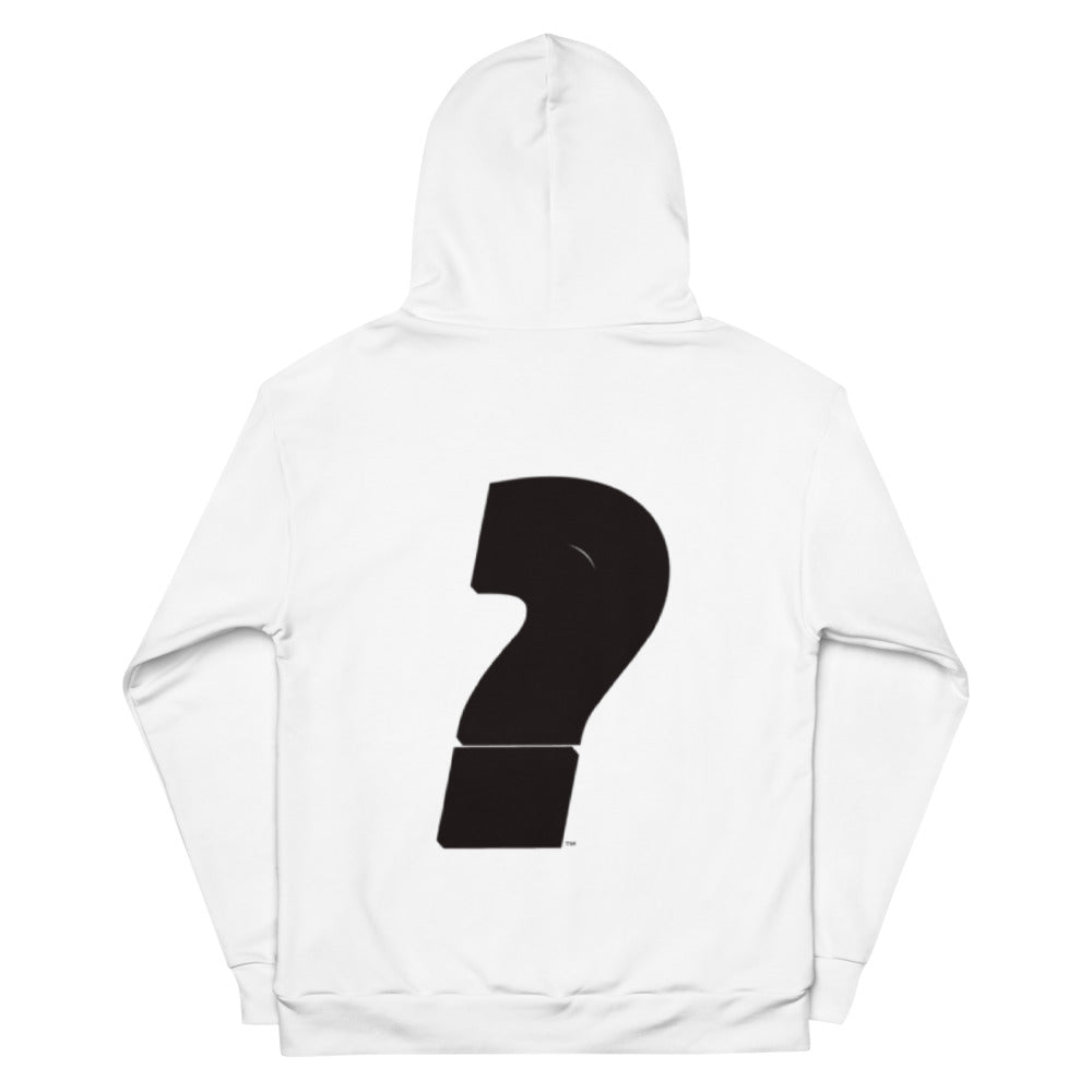 Question mark logo on the back of a wheresathur hooded sweatshirt. Arthur Wright created 