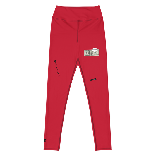 Women's red leggings with a $100 bill drawn on the left leg, asking for "wheresarthur".